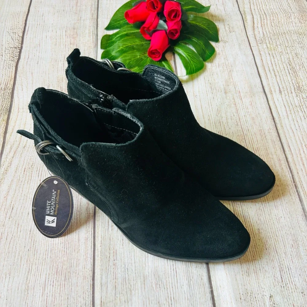 White Mountain Sadie Women’s Black Suede Western Buckle Booties Size 7.5